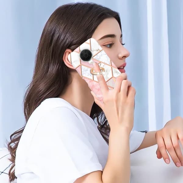 Marble Mønstret Deksel med Ring Holder til Nokia G10 / G20 - Rosa / Hvit Pink