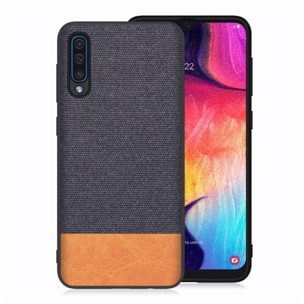 Samsung Galaxy A50 fodral med tygstruktur - Mörkblå / Orange multifärg