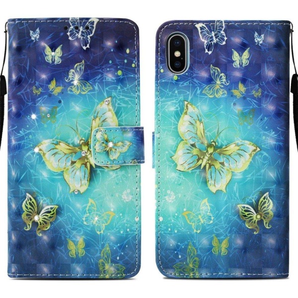 Butterfly läder iPhone Xs Max fodral - Blå Blå