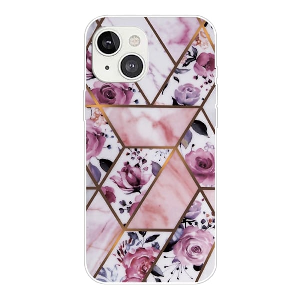 Marmormotiv iPhone 14 skal - Elegant Kakel Med Rosor Rosa