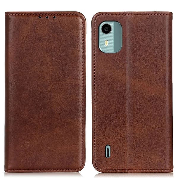 Flip Etui med Pung i Ægte Læder til Nokia C12 Plus / C12 / C12 Pro - Kaffe Brown