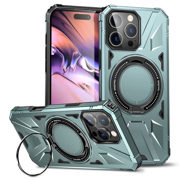 Magnetfodral för iPhone 16 Pro Flexibelt och stötsäkert ringkickstand mot dropp Telefonskal - Grön Grön