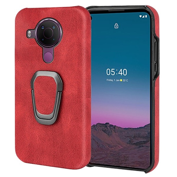 Stötsäkert läderfodral med oval kickstand för Nokia 5.4 - Röd Röd