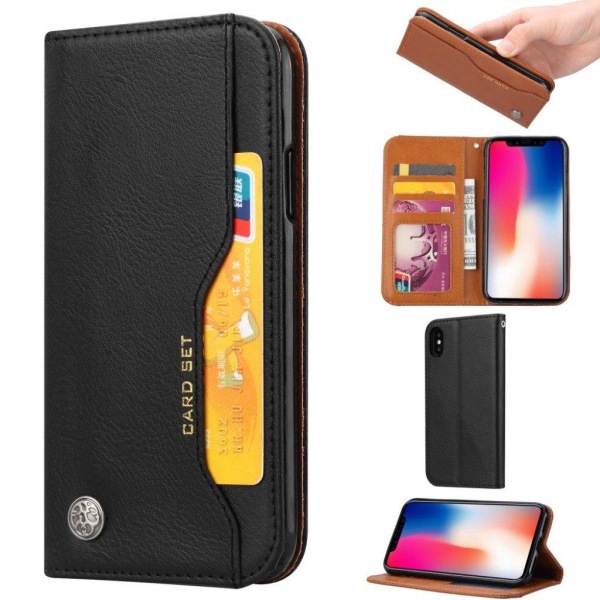 iPhone Xs Max auto-absorberende flip etui i læder - Sort Black