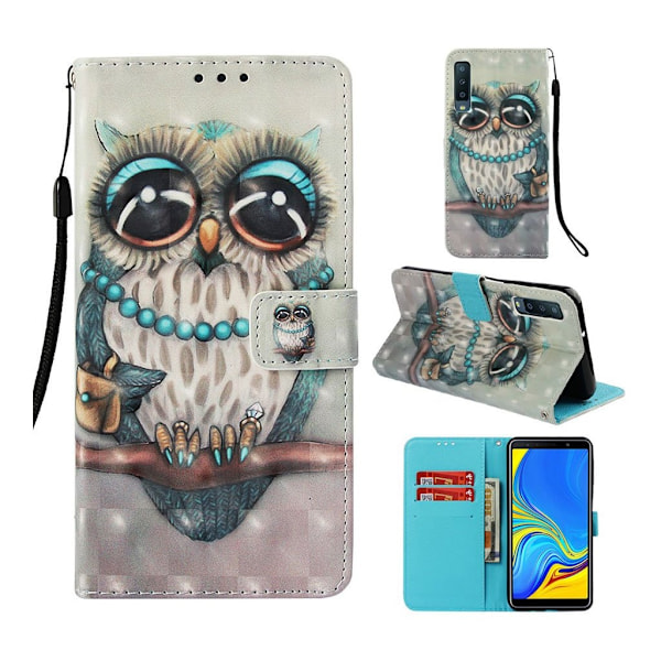 Samsung Galaxy A7 (2018) lys spot dekorations læder flip etui - Ugle Multicolor