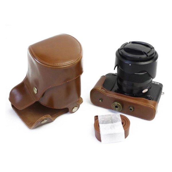 Fujifilm X-E3 kameraskydd PU läder fodral bärrem - Brun Brun