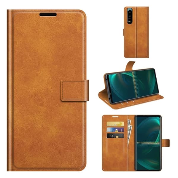 Wallet-style Lær Etui til Sony Xperia 5 III - Oransje Orange