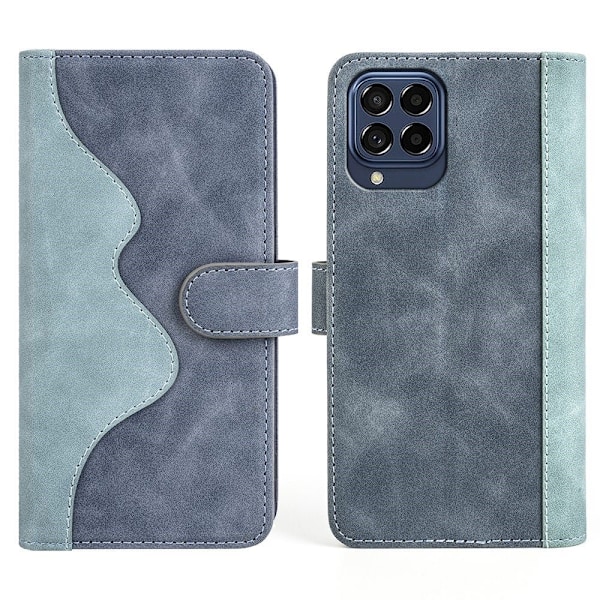 To Farvet Læder Flip Case til Samsung Galaxy M53 5g - Blå Blue