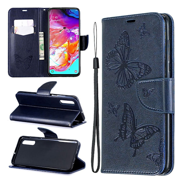 Butterfly läder Samsung Galaxy A70 fodral - Blå Blå
