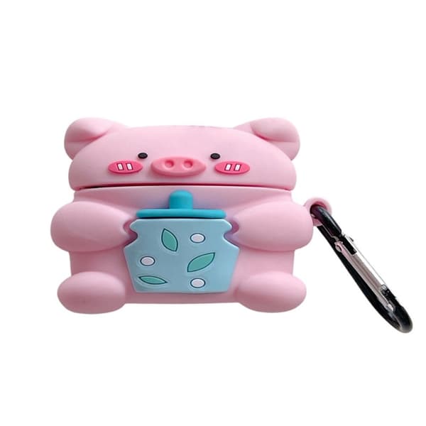 AirPods Pro sødt griseetui i silikone med krog Pink