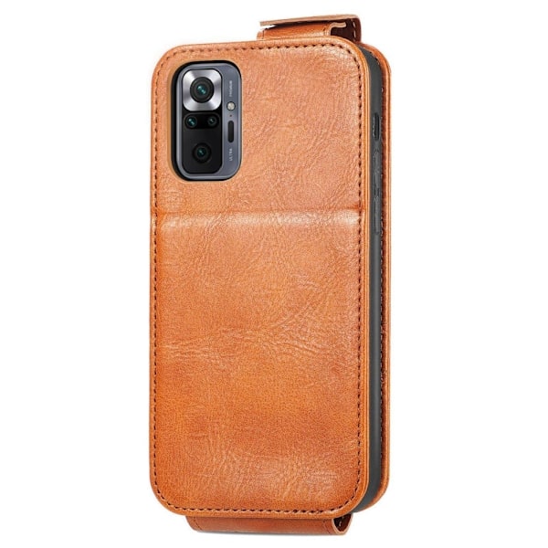 Vertical Flip Phone Etui med Zipper til Xiaomi Redmi Note 10 Pro / 10 Pro Max - Brun Brown