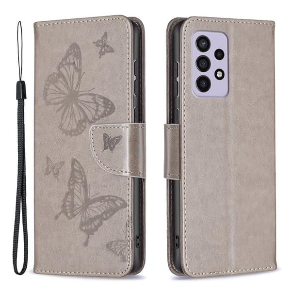 Butterfly Samsung Galaxy A33 5G Läppäkotelo - Harmaa Silver grey