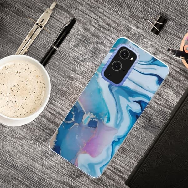 Marble OnePlus 9 Pro Etui - Blå Splash Blue