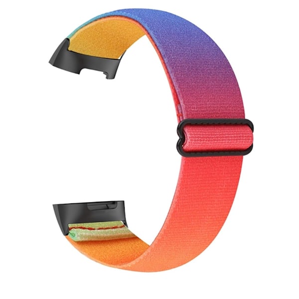 Elastisk nylon + mönstrat klockarmband för Fitbit Charge 5 - Regnbåge multifärg