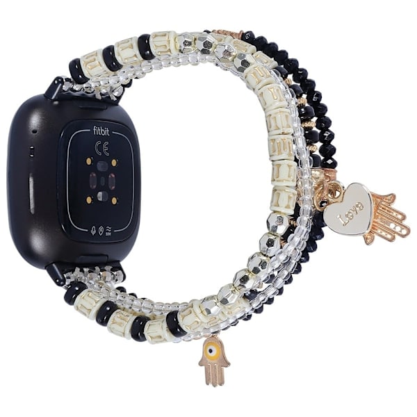 Fitbit Sense 2 / Versa 4 dekoreret urrem med perler og agat - Sort Black