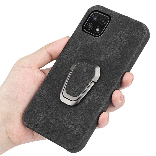 Stötsäkert läderfodral med oval kickstand för Samsung Galaxy A22 5G - Lila Lila