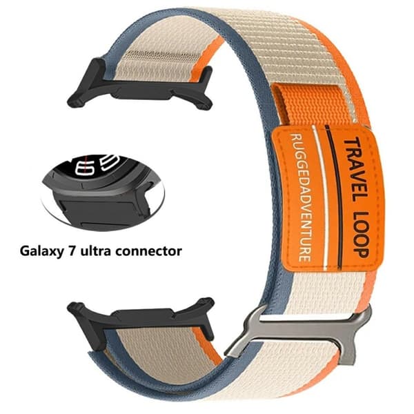 Samsung Galaxy Watch Ultra 47mm Urrem Justerbar Loop Fastener Nylonrem - Orange + Beige Orange