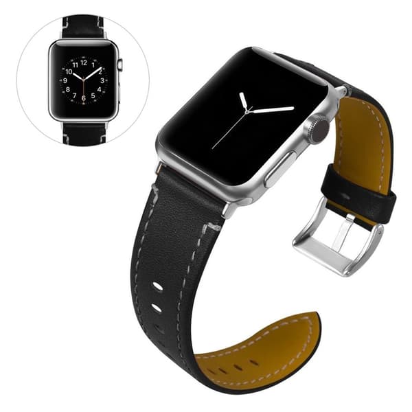 Apple Watch Series 5 / 4 44mm klassisk urrem i ægte læder - Sort Black
