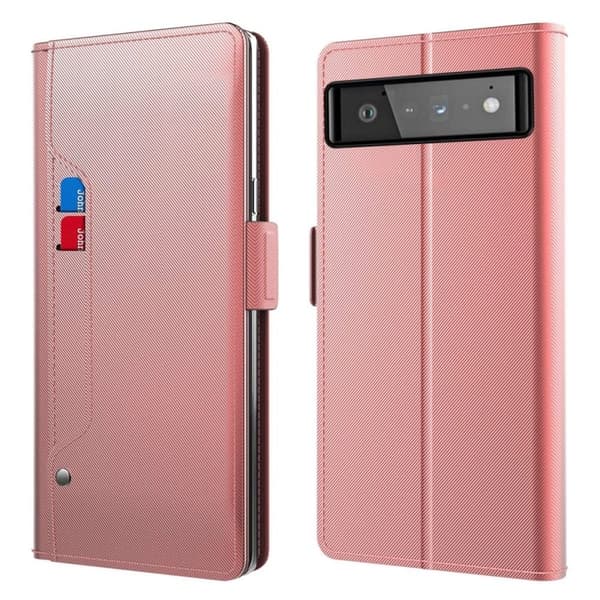 Phone Etui med Make-up Mirror og Slick Design til Google Pixel 6 Pro - Rødguld Pink
