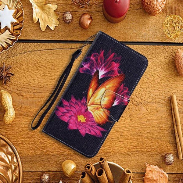 Wonderland Samsung Galaxy A41 flip kuoret - Lotus Ja Perhonen Orange