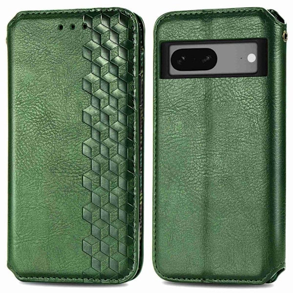 Läder Google Pixel 7 fodral med romb-design - Grön Grön