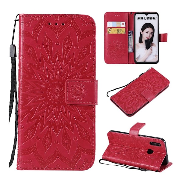 Huawei P Smart 2019 trykt sommerfugl læder flip etui - Rød Red
