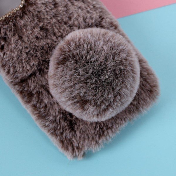 Kaninformet fluffy pelsbelagt fleksibelt beskyttelsesetui iPhone Brown