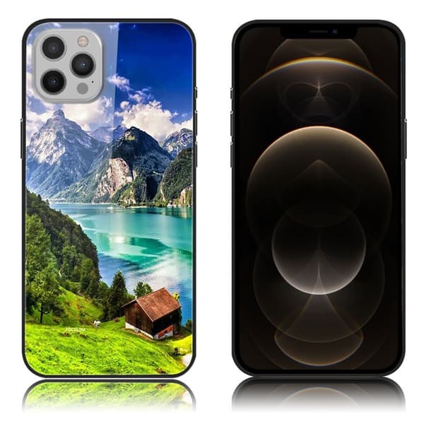 Mønstertrykglas og fleksibelt og stødsikkert telefonhus Cover iPhone 12 Pro Max - Hus Multicolor