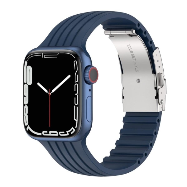 Apple Watch (41mm) stribet silikone-urrem med foldelås - Midnatsblå Blue