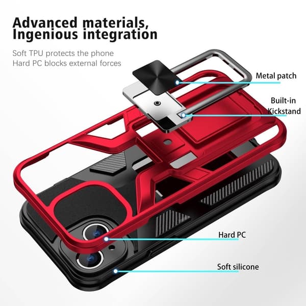 Shockproof Hybrid Deksel med Kickstand til iPhone 14 Plus - Rød Red