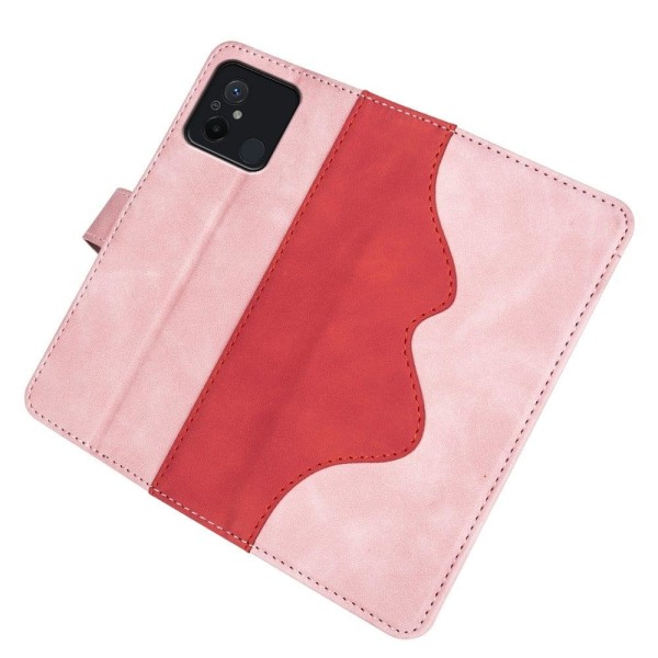 Tvåfärgat Xiaomi Redmi 12C fodral i läder - Rosa Rosa