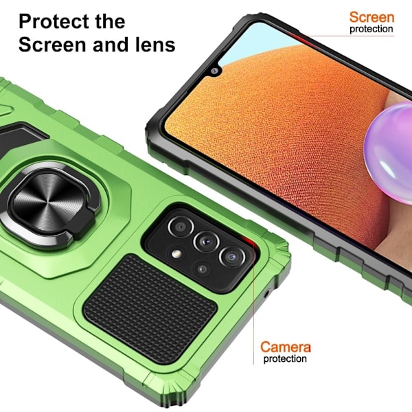 Slitstarkt hårdplastskal med mjuk insida och kickstand för Samsung Galaxy A32 - Grön Grön