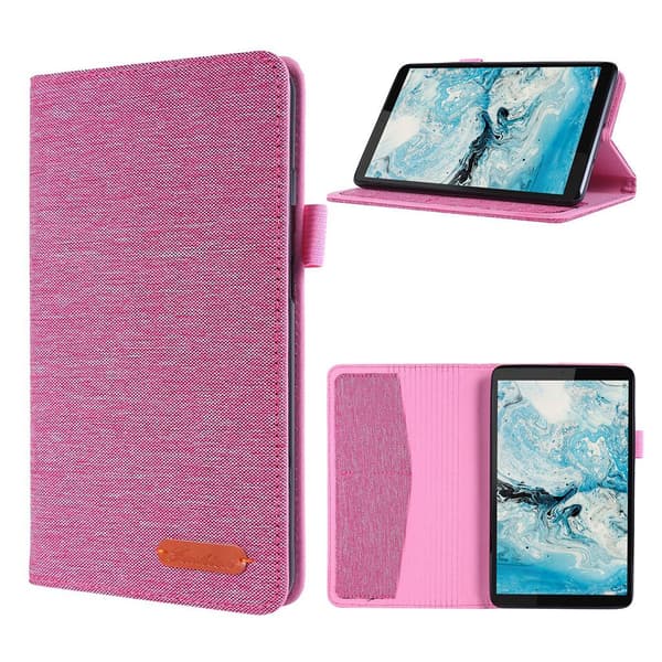 Lenovo Tab M7 læderetui med stoftema - Lyserød Pink