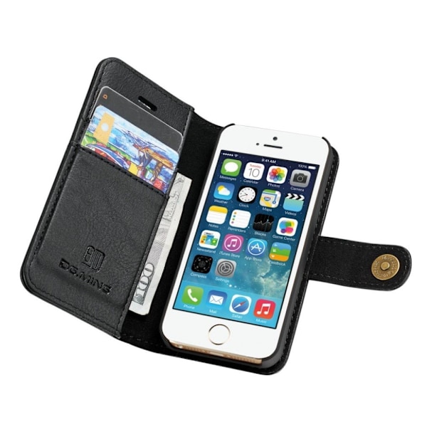DG.MING iPhone SE / iPhone 5 / iPhone 5S 2-i-1 etui med pung - Sort Black