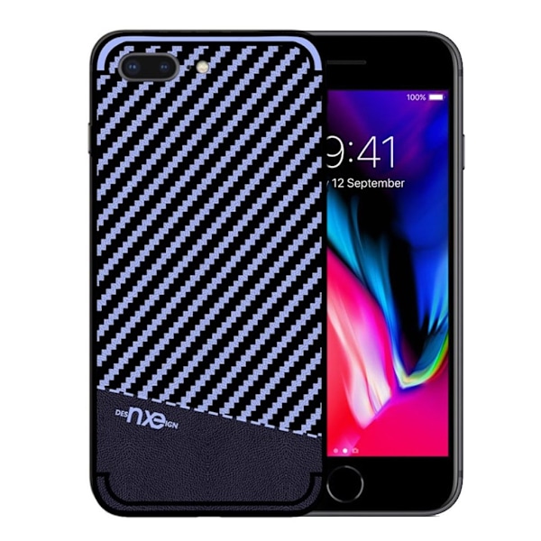NXE iPhone 7 Plus / 8 Plus TPU etui med kulfiberkorn - Blå Blue