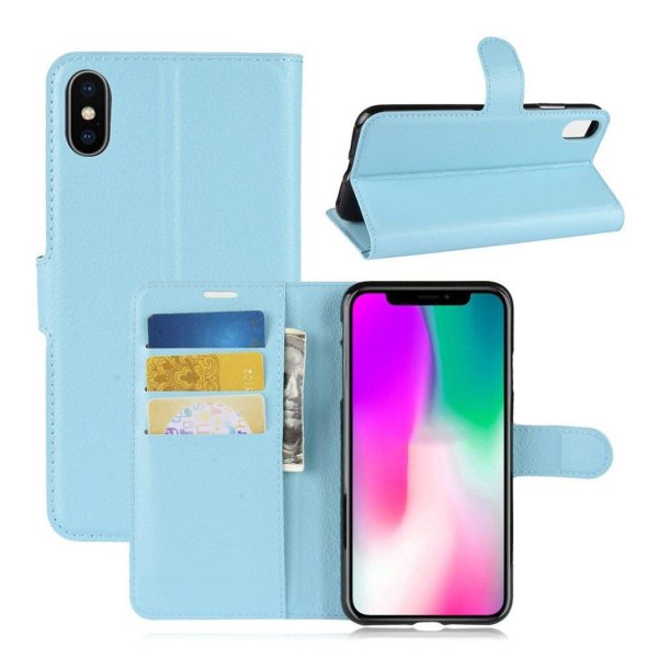 iPhone Xr flip cover i læder med litchi-tekstur - Blå Blue