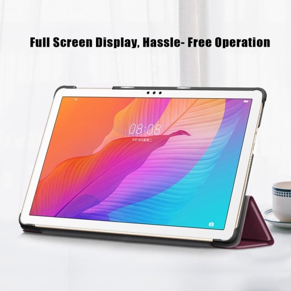 Tri-fold läderfodral för Huawei MatePad T10 - Vinröd Röd