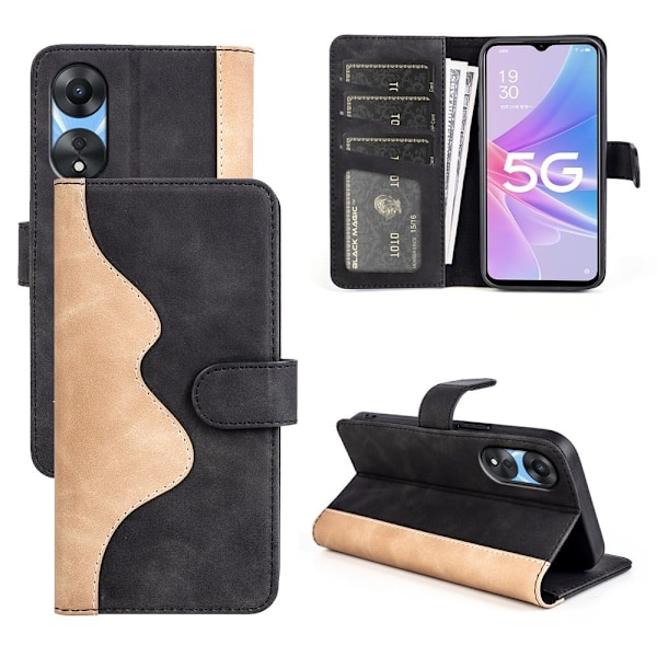To-farvet Oppo A58 læderetui - Sort Black