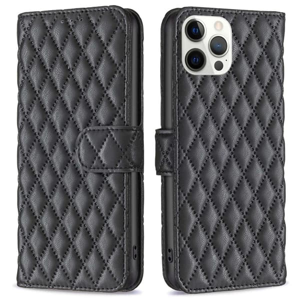 Matt iPhone 12 Pro Max fodral med rombmönster - Svart Svart