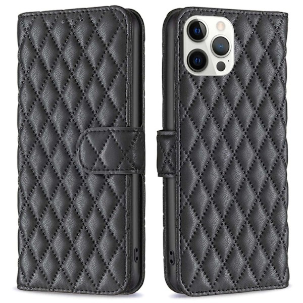 Rombemønster, matt flip-deksel for iPhone 12 Pro Max - Svart Black