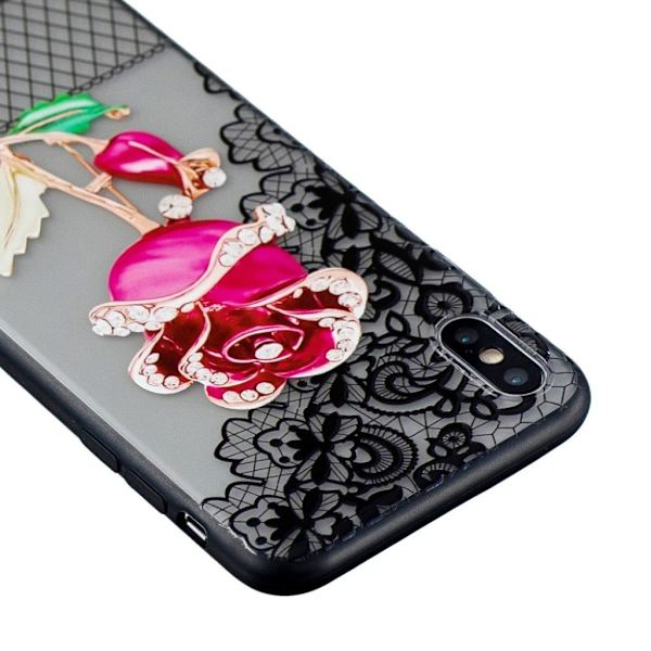 iPhone XS 3D strassdekor hybridfodral - Ros multifärg