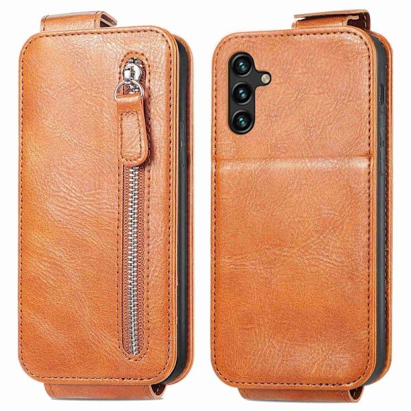 Vertical Flip Phone Suojakotelo With Zipper For Samsung Galaxy A04s / A13 5g - Ruskea Brown