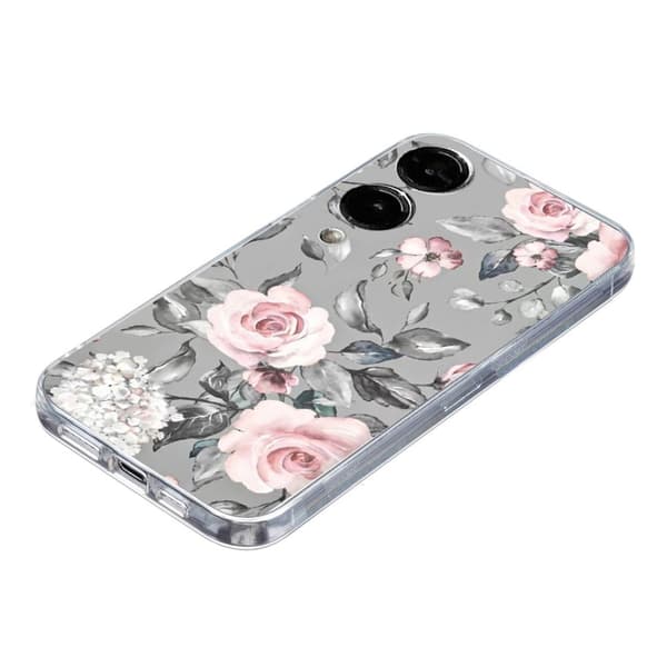 Samsung Galaxy S25 Edge Fodral Mjukt flexibelt bakstycke för telefon Mönsterutskrift - Grå Bottenblommor Silvergrå