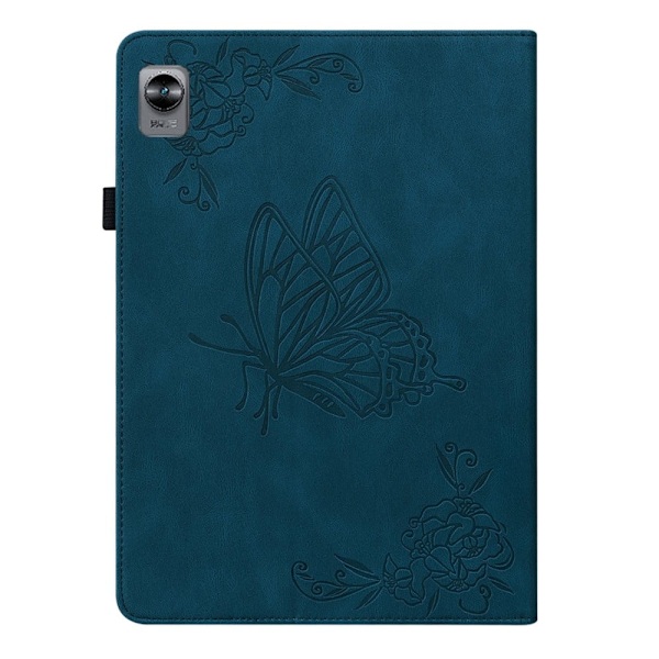 Realme Pad Mini läderfodral med fjärilsblommönster - Blå Blå