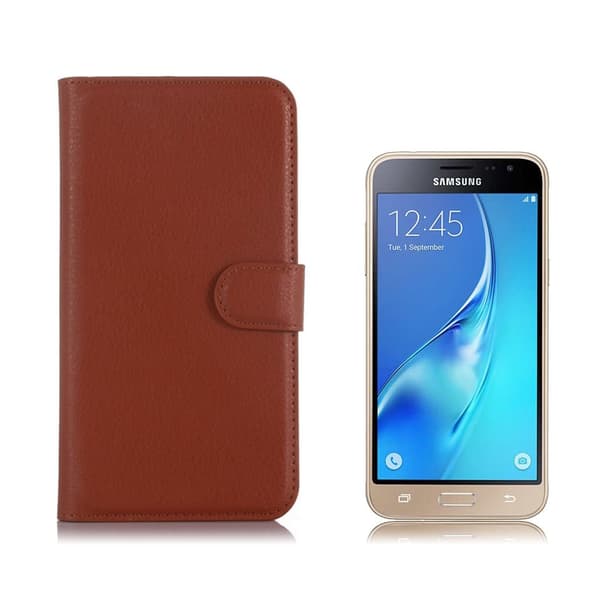 Samsung Galaxy J3 etui av lær m/ litchi tekstur - Brun Brown