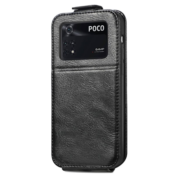 Vertical Flip Phone Etui med Zipper til Xiaomi Poco M4 Pro - Sort Black