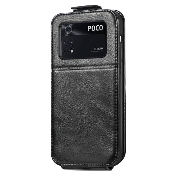Vertical Flip Phone Etui med Zipper til Xiaomi Poco M4 Pro - Svart Black