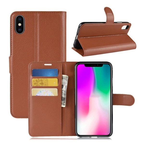 iPhone Xr litchi tekstur læder flip cover - Brun Brown