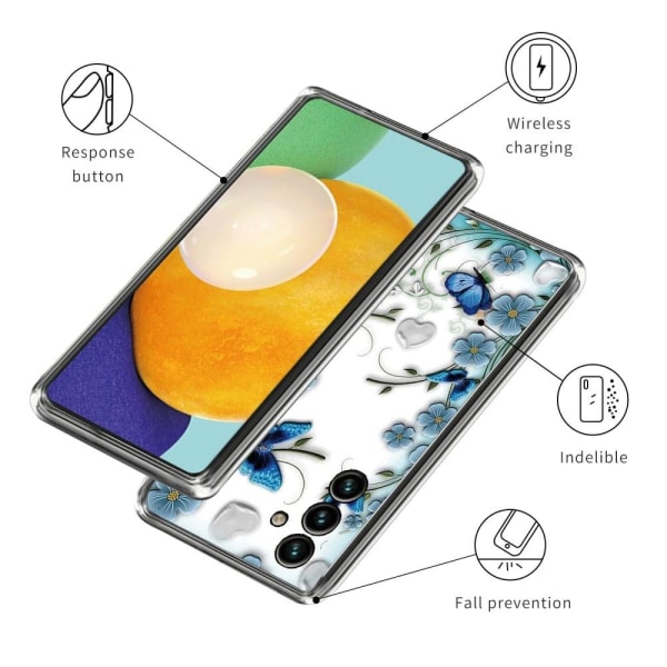 Deco Samsung Galaxy A34 5G Suojakotelo - Perhonen And Flower Blue