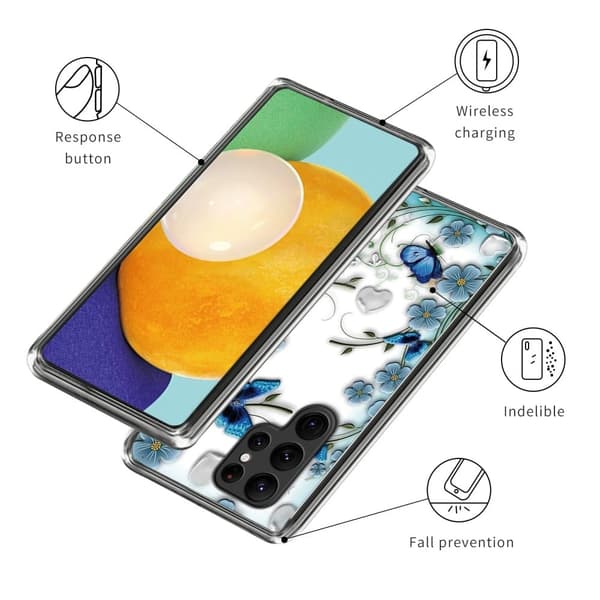 Deco Samsung Galaxy S24 Ultra kotelot - Perhonen Ja Kukka Blue